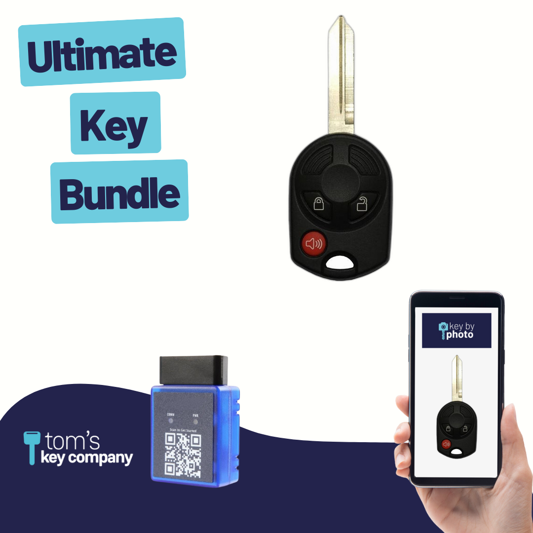 Ultimate Remote Key Bundle with Programming Tool, Refurbished 3-Button Remote Key and Key By Photo for Select Ford Vehicles (FORCK-3B-R7016-REF-K-UKB)