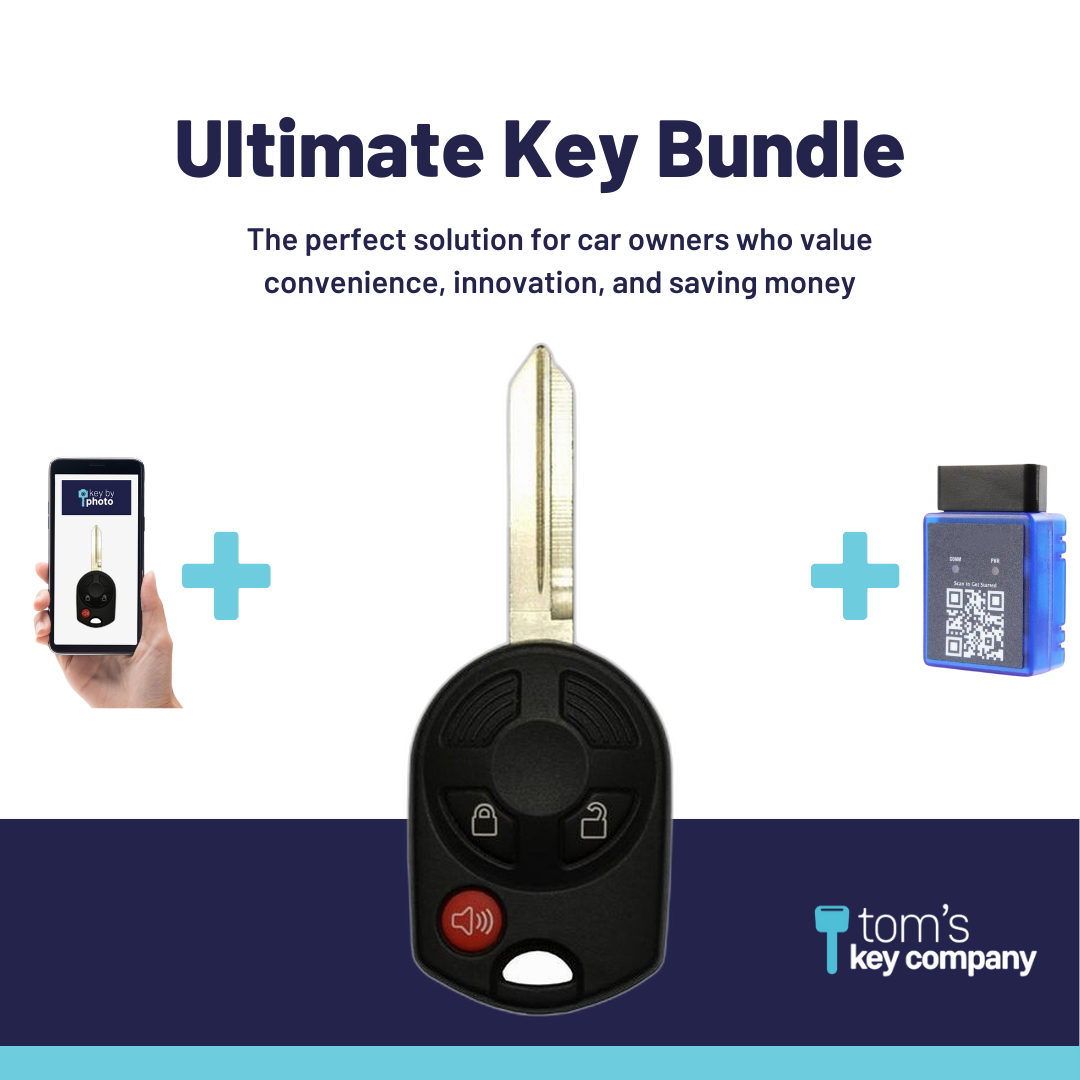 Ultimate Remote Key Bundle with Programming Tool, Aftermarket 3-Button Remote Key and Key By Photo for Select Ford Vehicles (FORCK-3B-R7016-REF-K-UKB)
