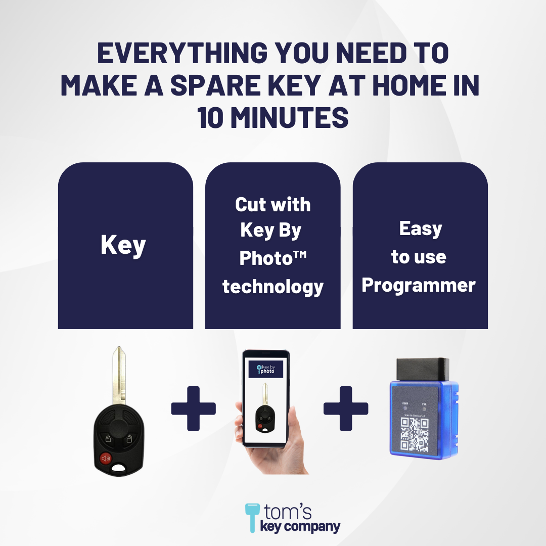 Ultimate Remote Key Bundle with Programming Tool, Refurbished 3-Button Remote Key and Key By Photo for Select Ford Vehicles (FORCK-3B-R7016-REF-K-UKB)