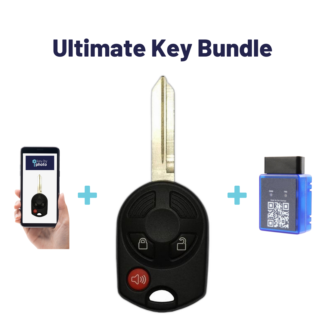 Ultimate Remote Key Bundle with Programming Tool, Aftermarket 3-Button Remote Key and Key By Photo for Select Ford Vehicles (FORCK-3B-R7016-REF-K-UKB)
