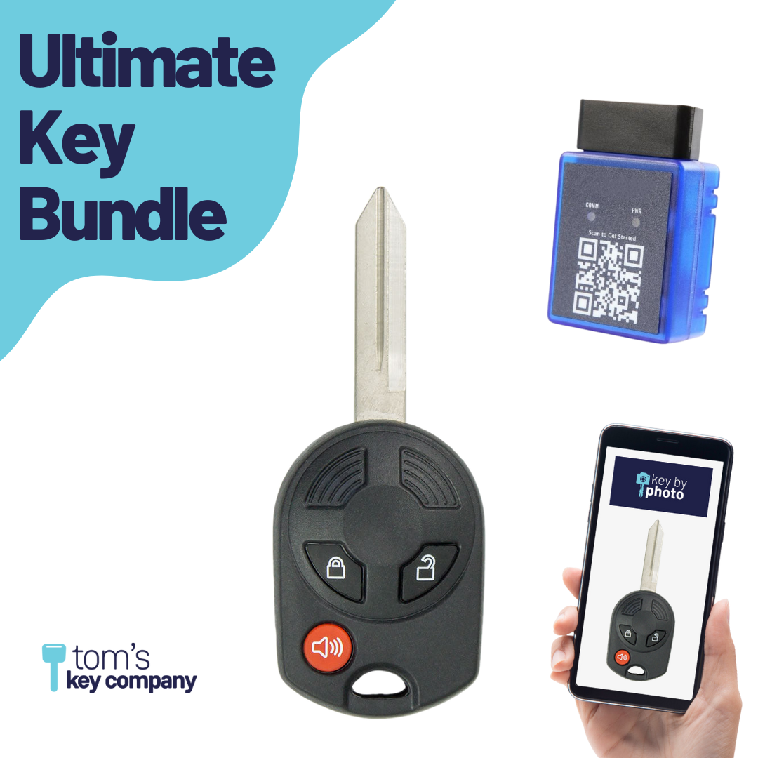 Ultimate Remote Key Bundle with Programming Tool, Aftermarket 3-Button Remote Key and Key By Photo for Select Ford Vehicles (FORCK-3B-R7043-K-UKB)