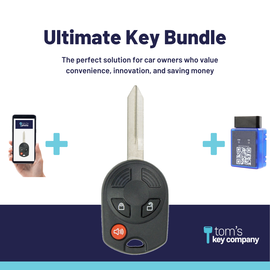 Ultimate Remote Key Bundle with Programming Tool, Aftermarket 3-Button Remote Key and Key By Photo for Select Ford Vehicles (FORCK-3B-R7043-K-UKB)