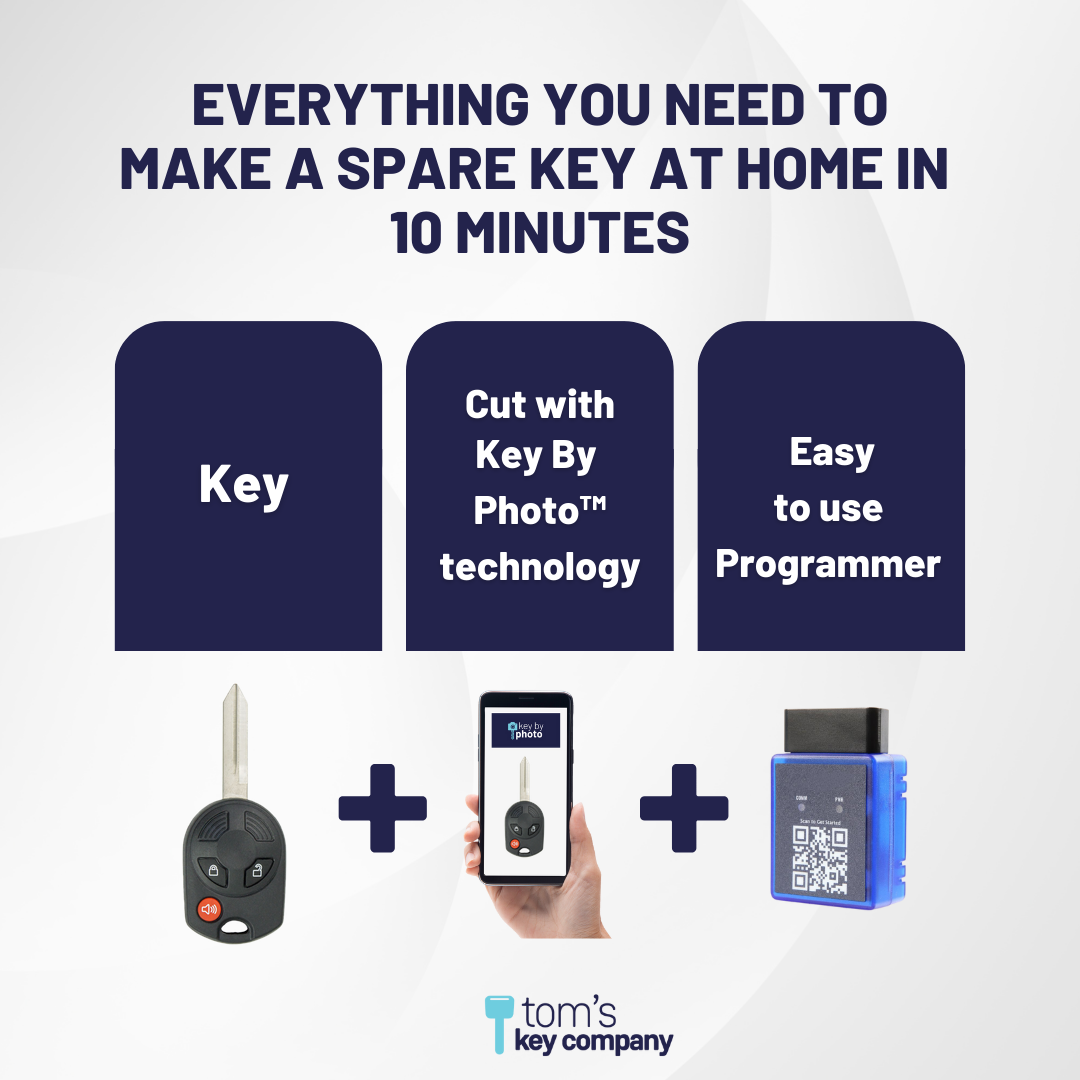 Ultimate Remote Key Bundle with Programming Tool, Aftermarket 3-Button Remote Key and Key By Photo for Select Ford Vehicles (FORCK-3B-R7043-K-UKB)