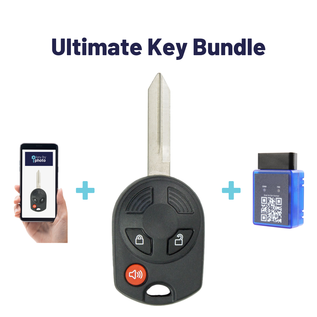 Ultimate Remote Key Bundle with Programming Tool, Aftermarket 3-Button Remote Key and Key By Photo for Select Ford Vehicles (FORCK-3B-R7043-K-UKB)