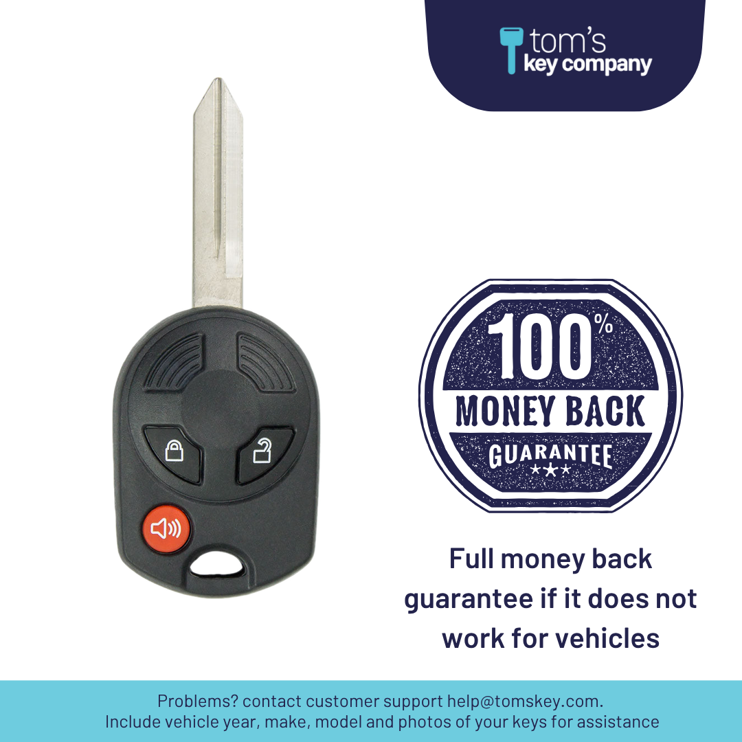 Brand New Aftermarket 3-Button Remote Key with Lock, Unlock, Panic for Select Ford Vehicles (FORCK-3B-R7043-K)