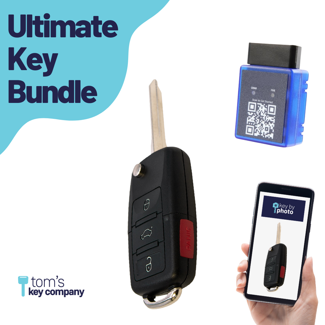 Ultimate Remote Key Bundle with Programming Tool, Aftermarket 4-Button Remote Key and Key By Photo for Select Ford, Lincoln and Mercury Vehicles (FORCK-4B-TR-R8073-K-UKB)