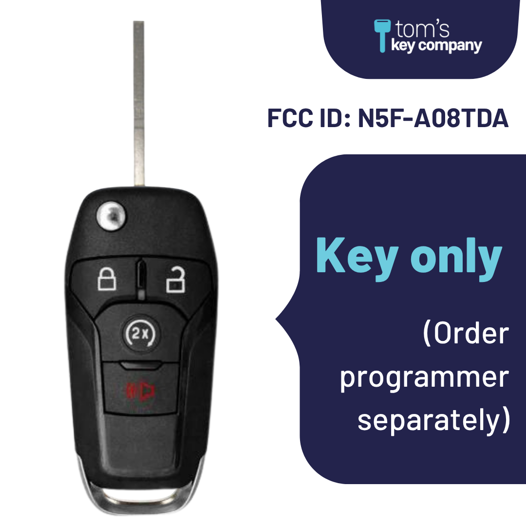 Brand New Uncut Aftermarket 4 Button Flip Key w/ Remote Start Feature for Select Ford Vehicles