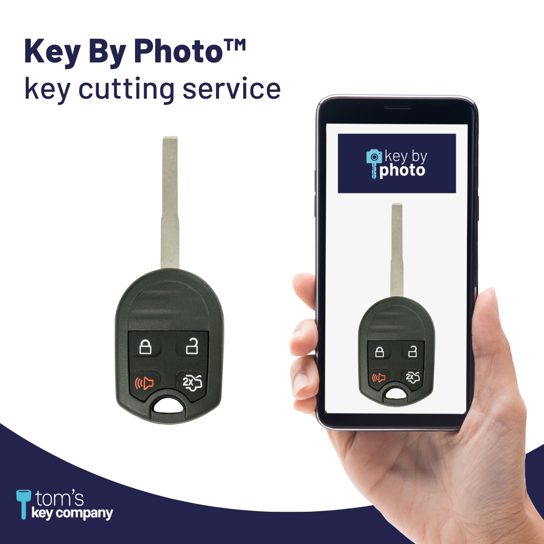Ultimate Key Bundle DIY Car Key Replacement Kit with SimpleKey™ Programmer & Key By Photo™ Service | Select Ford Vehicle with 4 Button Remote Key with Trunk Release Feature, High Security Blade (FORRK4HSSK-KBP-UKB)