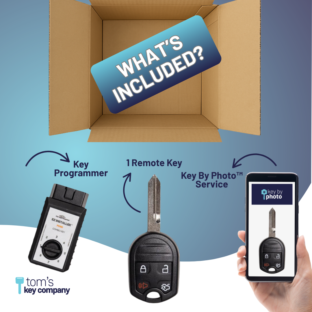 Ultimate Key Bundle DIY Car Key Replacement Kit with SimpleKey™ Programmer & Key By Photo™ Service | Ford, Lincoln, Mercury, and Mazda with 4 Button Remote Key with Trunk Release Feature (FORRK4SK-KBP-UKB)