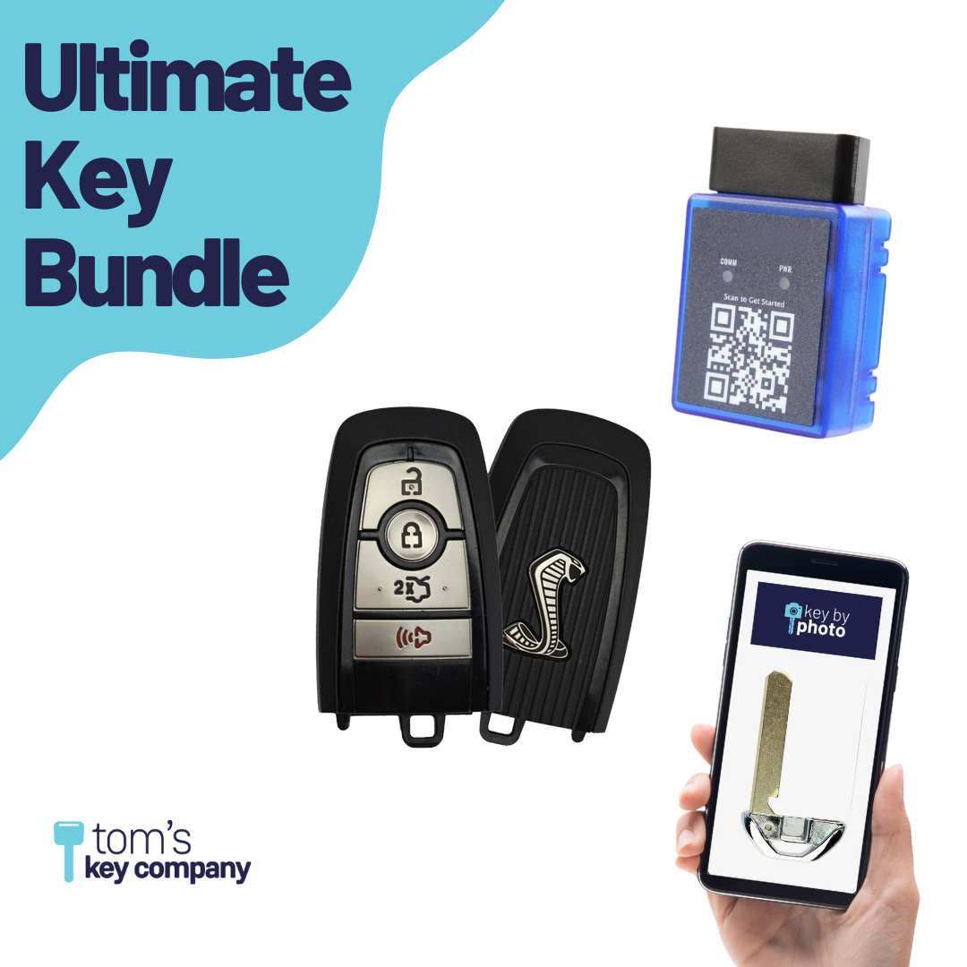 Ultimate Smart Key Bundle with Programming Tool, Refurbished 4-Button Smart Key Fob and Key By Photo for Select Ford Vehicles (FORSK-4B-TR-R8187-REF-K-UKB)