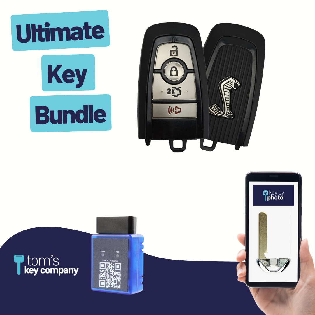 Ultimate Smart Key Bundle with Programming Tool, Refurbished 4-Button Smart Key Fob and Key By Photo for Select Ford Vehicles (FORSK-4B-TR-R8187-REF-K-UKB)