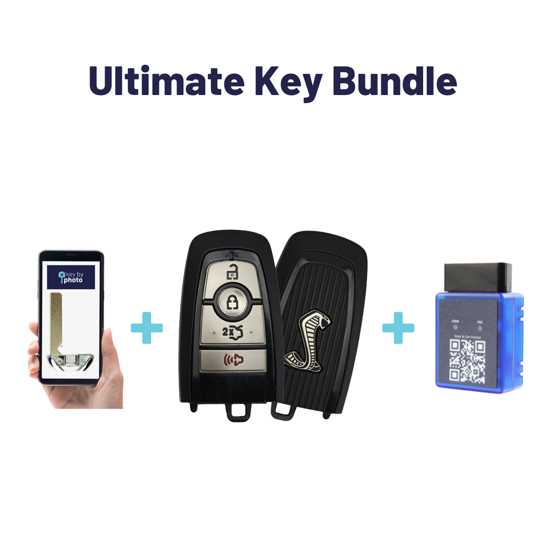 Ultimate Smart Key Bundle with Programming Tool, Refurbished 4-Button Smart Key Fob and Key By Photo for Select Ford Vehicles (FORSK-4B-TR-R8187-REF-K-UKB)
