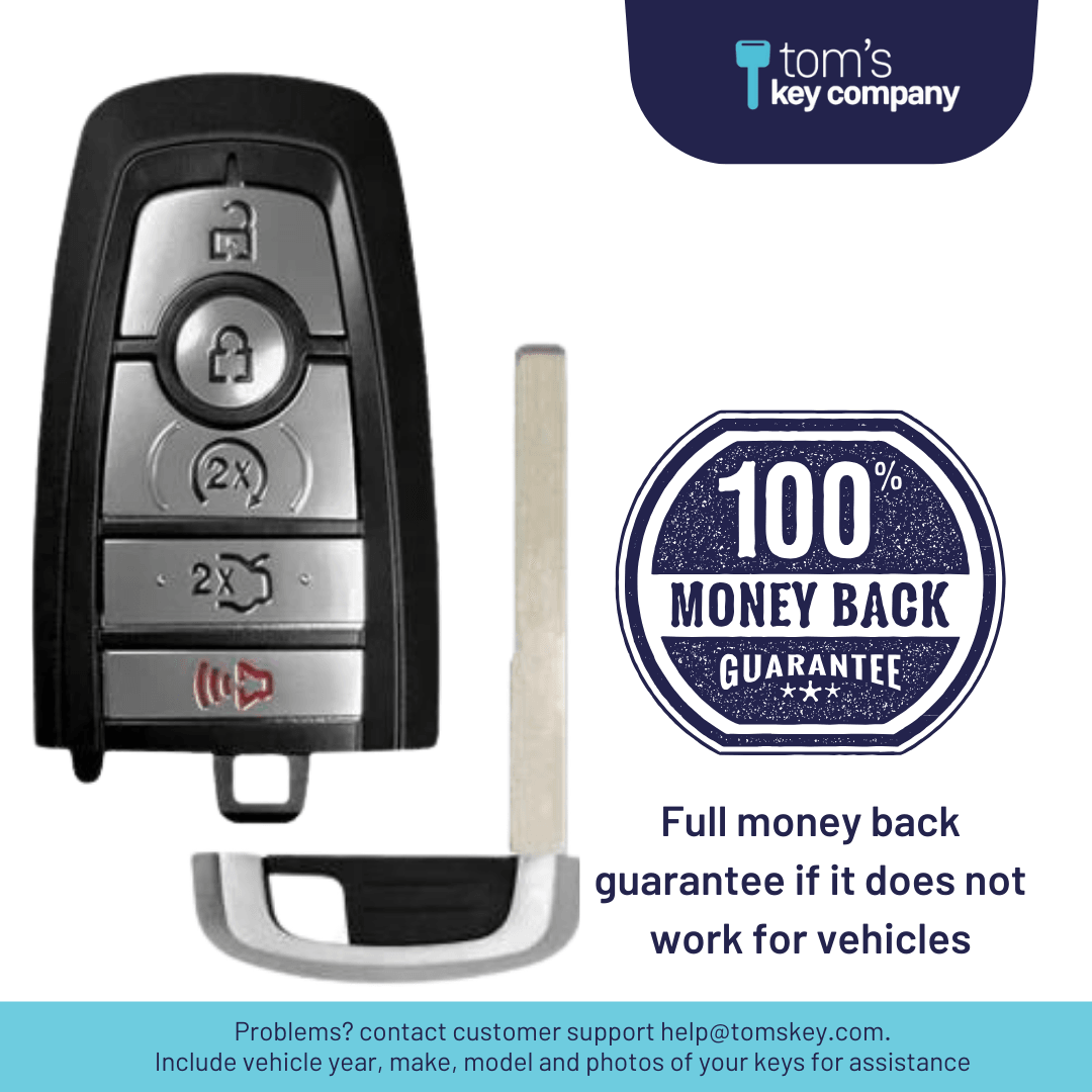 Ford Edge, Escape, Explorer, Expedition & F-150 5 Button Smart Key with Remote Start and Trunk Release (FORSK-5B-FOB-HITAG)