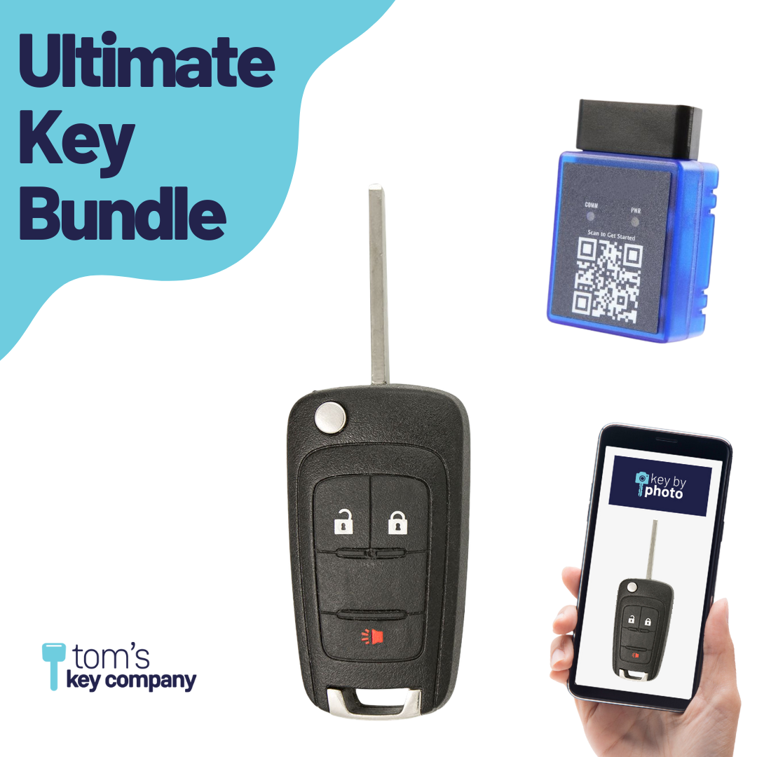 Ultimate Remote Key Bundle with Programming Tool, Aftermarket 3-Button Remote Key and Key By Photo for Select GMC Vehicles (GMC-3B-772-K-UKB)