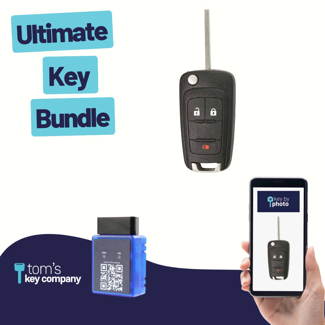 Ultimate Remote Key Bundle with Programming Tool, Aftermarket 3-Button Remote Key and Key By Photo for Select GMC Vehicles (GMC-3B-772-K-UKB)
