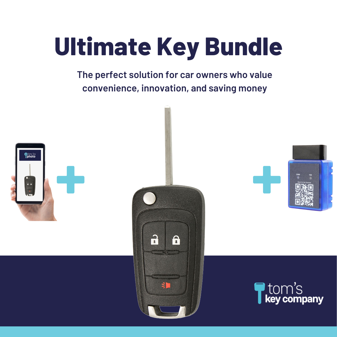 Ultimate Remote Key Bundle with Programming Tool, Aftermarket 3-Button Remote Key and Key By Photo for Select GMC Vehicles (GMC-3B-772-K-UKB)