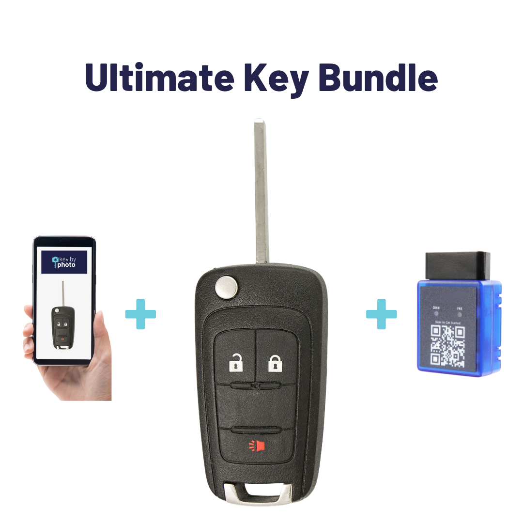 Ultimate Remote Key Bundle with Programming Tool, Aftermarket 3-Button Remote Key and Key By Photo for Select GMC Vehicles (GMC-3B-772-K-UKB)
