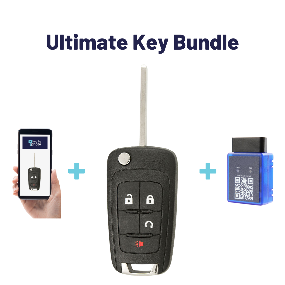 Ultimate Remote Key Bundle with Programming Tool, Aftermarket 4-Button Remote Key and Key By Photo for Select GMC Vehicles (GMC-4B-802-K-UKB)