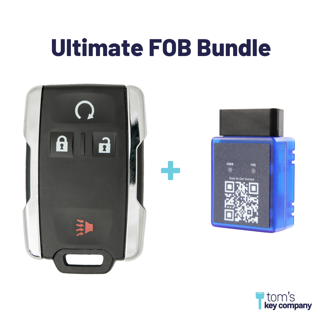 Ultimate Remote FOB Bundle with Programming Tool and Aftermarket 4 Button Remote FOB for Select GMC Vehicles (GMCFOB-4B-834-K-UKB)