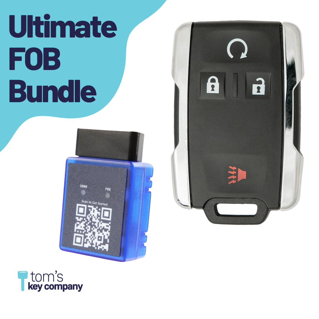Ultimate Remote FOB Bundle with Programming Tool and Aftermarket 4 Button Remote FOB for Select GMC Vehicles (GMCFOB-4B-834-K-UKB)