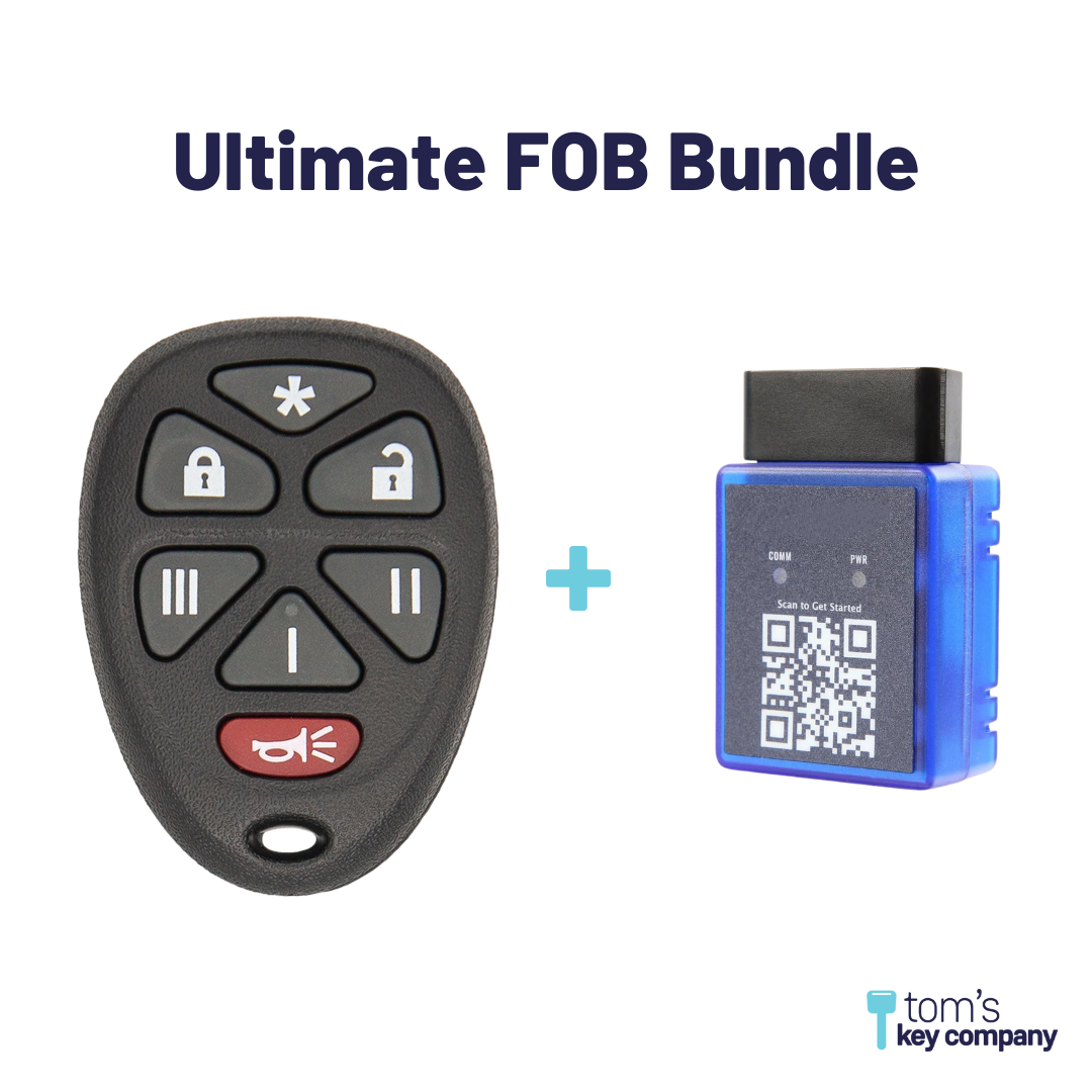 Ultimate Remote FOB Bundle with Programming Tool and Aftermarket 7 Button Remote FOB for Select GMC Vehicles (GMCFOB-7B-968-K-UKB)