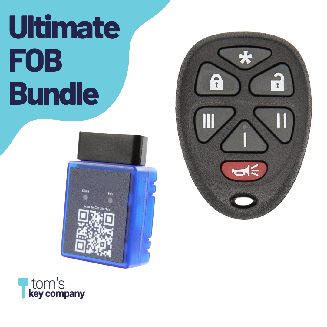Ultimate Remote FOB Bundle with Programming Tool and Aftermarket 7 Button Remote FOB for Select GMC Vehicles (GMCFOB-7B-968-K-UKB)