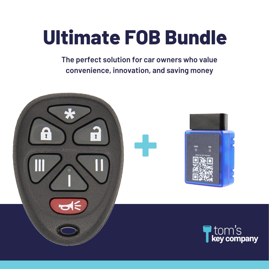 Ultimate Remote FOB Bundle with Programming Tool and Aftermarket 7 Button Remote FOB for Select GMC Vehicles (GMCFOB-7B-968-K-UKB)