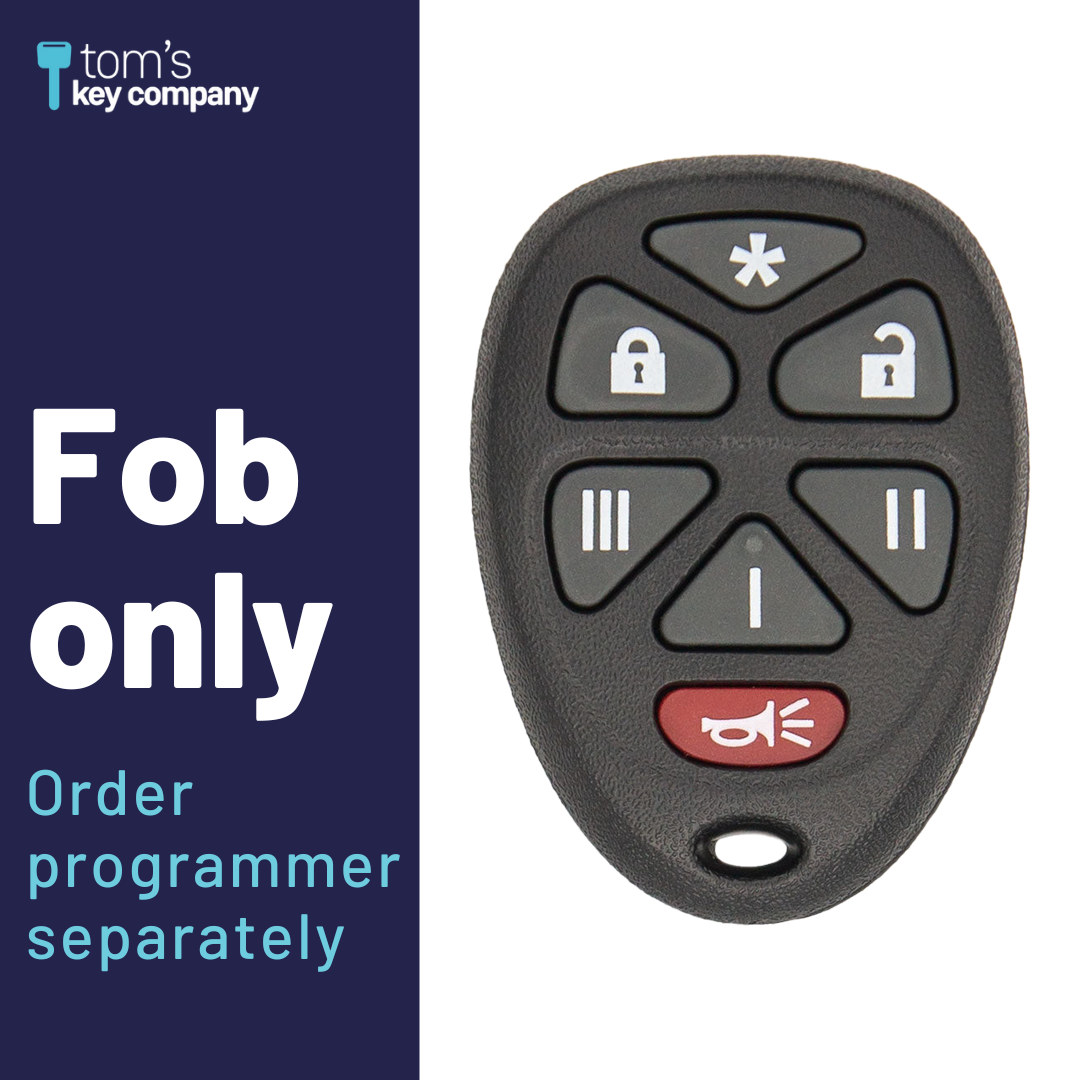 Brand New Aftermarket 7-Button Remote Fob with Lock, Unlock, Option 1, Option 2, Option 3, Option 4, Panic for Select GMC Vehicles (GMCFOB-7B-968-K)