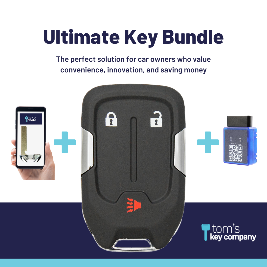 Ultimate Smart Key Bundle with Programming Tool, Aftermarket 3-Button Smart Key Fob and Key By Photo for Select GMC Vehicles (GMCSK-3B-865-K-UKB)