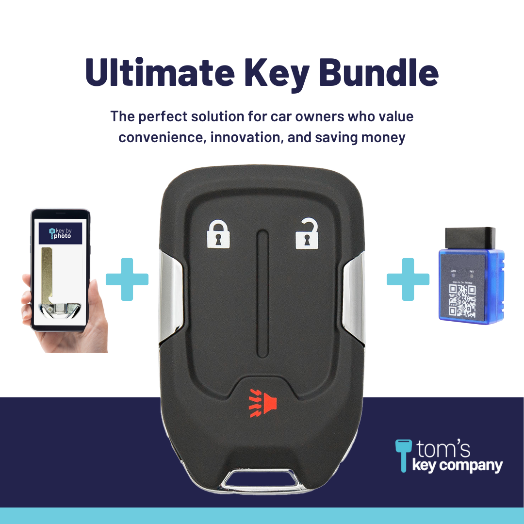 Ultimate Smart Key Bundle with Programming Tool, Aftermarket 3-Button Smart Key Fob and Key By Photo for Select GMC Vehicles (GMCSK-3B-901-K-UKB)