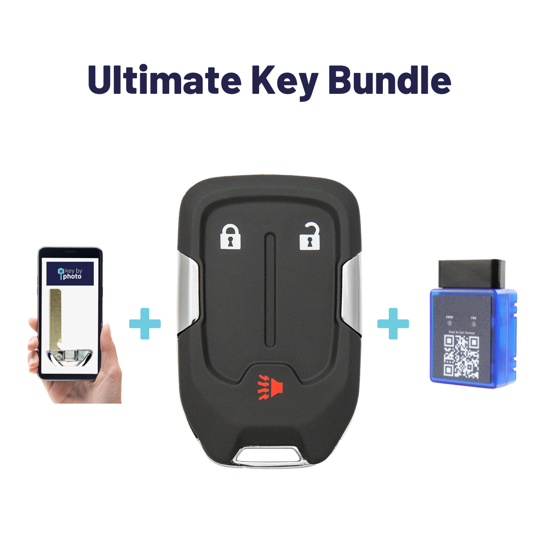 Ultimate Smart Key Bundle with Programming Tool, Aftermarket 3-Button Smart Key Fob and Key By Photo for Select GMC Vehicles (GMCSK-3B-901-K-UKB)