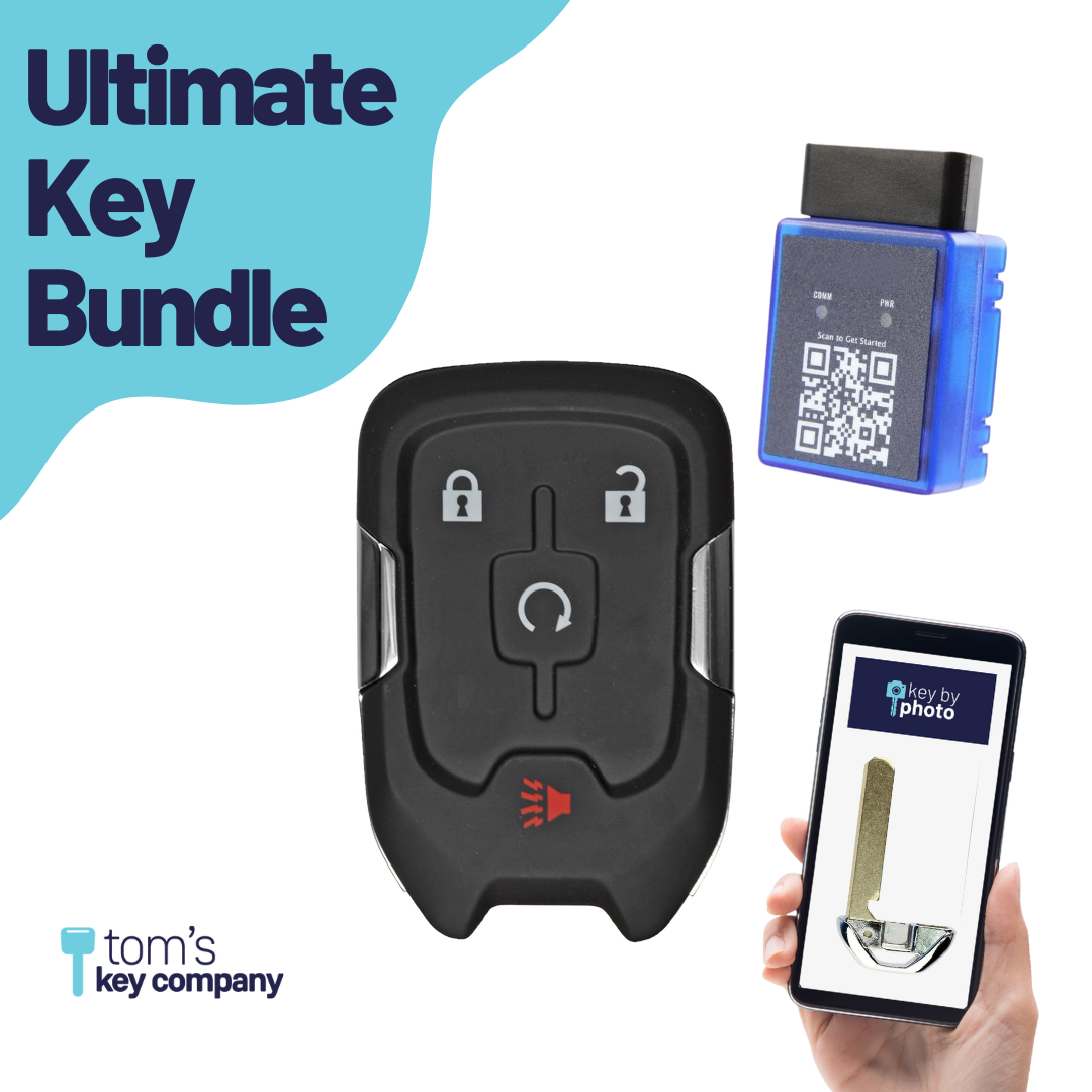 Ultimate Smart Key Bundle with Programming Tool, Refurbished 4-Button Smart Key Fob and Key By Photo for Select GMC Vehicles (GMCSK-4B-860-K-UKB)