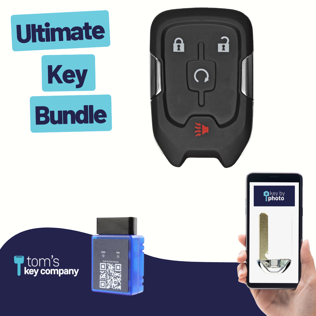 Ultimate Smart Key Bundle with Programming Tool, Aftermarket 4-Button Smart Key Fob and Key By Photo for Select GMC Vehicles (GMCSK-4B-860-K-UKB)