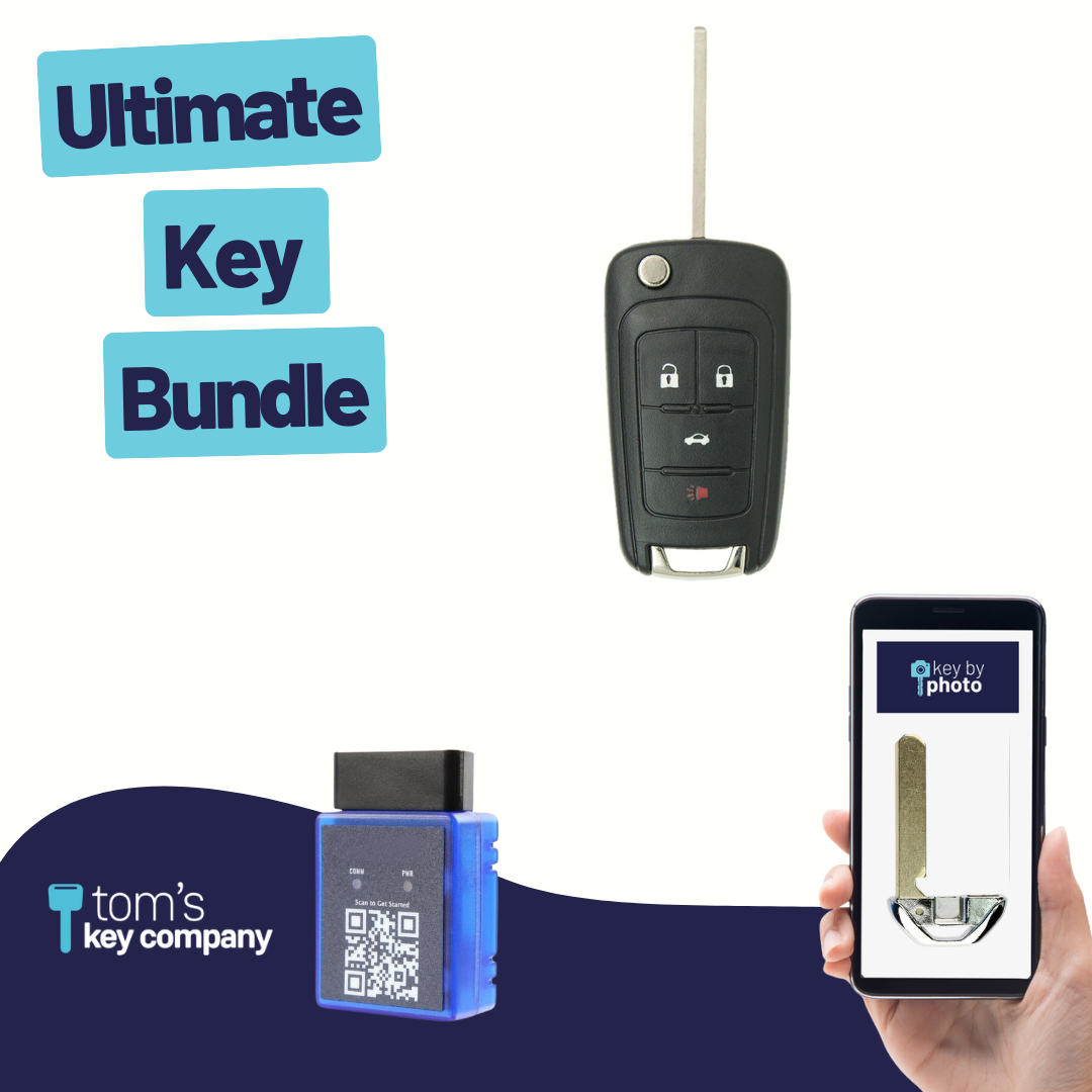 Ultimate Smart Key Bundle with Programming Tool, Aftermarket 4-Button Smart Key Fob and Key By Photo for Select GMC Vehicles (GMCSK-4B-TR-791-K-UKB)