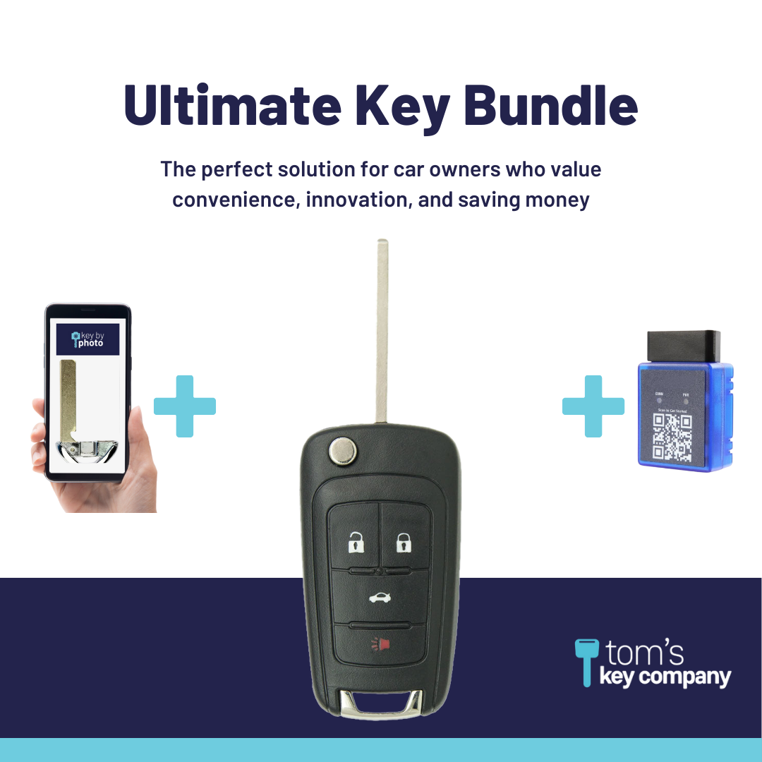 Ultimate Smart Key Bundle with Programming Tool, Aftermarket 4-Button Smart Key Fob and Key By Photo for Select GMC Vehicles (GMCSK-4B-TR-791-K-UKB)