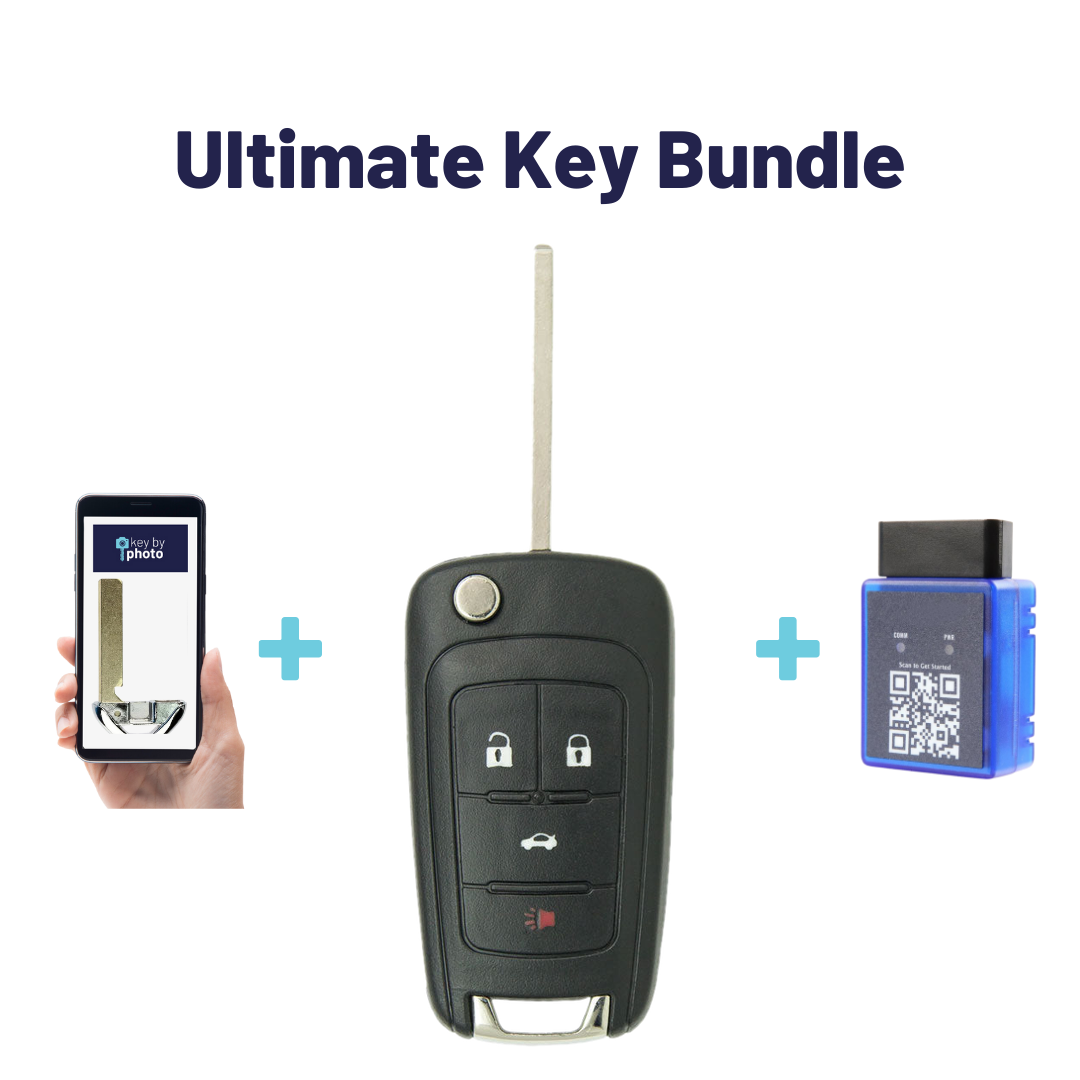 Ultimate Smart Key Bundle with Programming Tool, Aftermarket 4-Button Smart Key Fob and Key By Photo for Select GMC Vehicles (GMCSK-4B-TR-791-K-UKB)