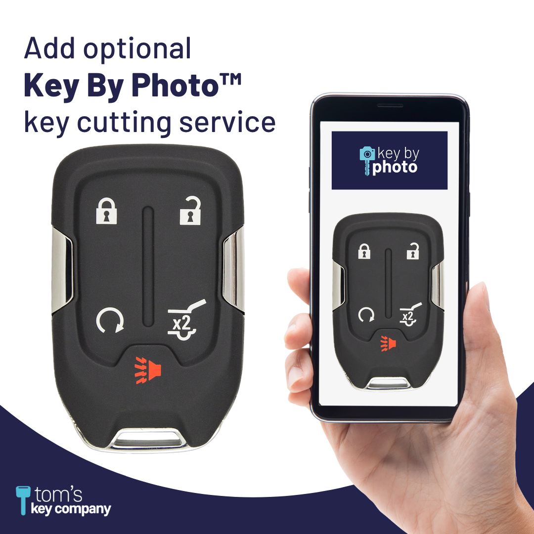 Brand New Aftermarket 5-Button Smart Key Fob with Lock, Unlock, Hatch, Remote Start, Panic for Select GMC Vehicles (GMCSK-5B-HRRS-889-K)