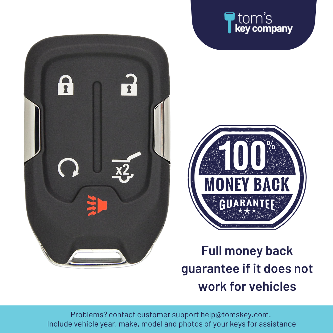 Brand New Aftermarket 5-Button Smart Key Fob with Lock, Unlock, Hatch, Remote Start, Panic for Select GMC Vehicles (GMCSK-5B-HRRS-889-K)