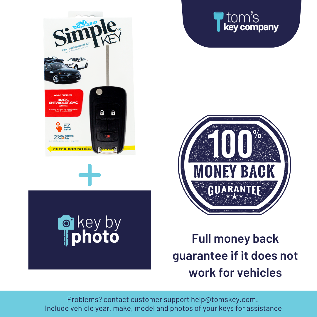 Ultimate Key Bundle DIY Car Key Replacement Kit with SimpleKey™ Programmer & Key By Photo™ Service | Select Buick, Chevrolet & GMC Vehicle with 3 Button Remote Key with High Security Blade (GMFK3SK-KBP-UKB)