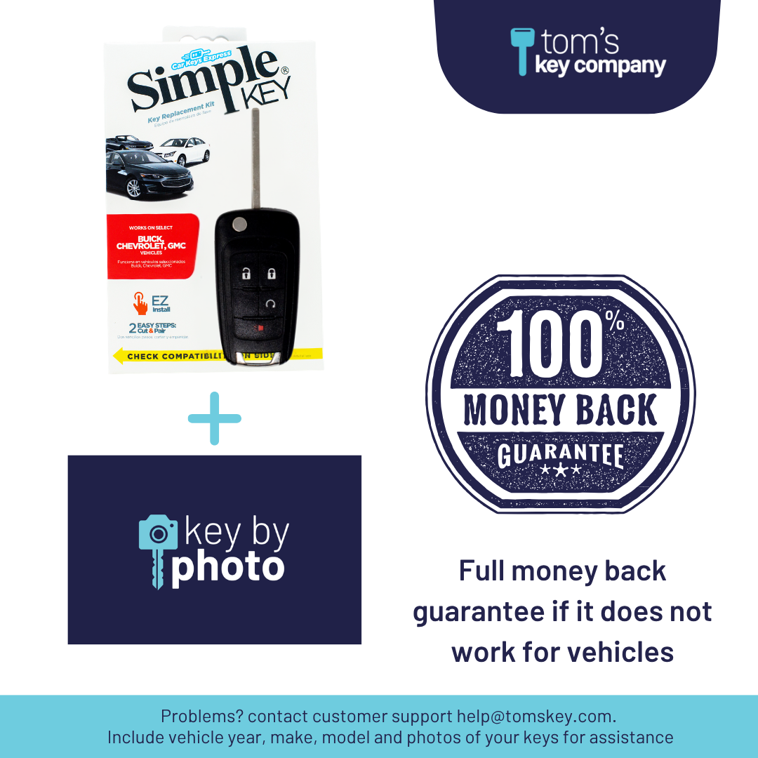 Ultimate Key Bundle DIY Car Key Replacement Kit with SimpleKey™ Programmer & Key By Photo™ Service | Select Buick, Chevrolet & GMC Vehicle with 4 Button Remote Key with Remote Start Feature, High Security Blade (GMFK4RSSK-KBP-UKB)