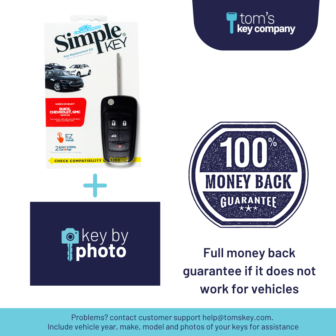 Ultimate Key Bundle DIY Car Key Replacement Kit with SimpleKey™ Programmer & Key By Photo™ Service | Select Buick, Chevrolet & GMC Vehicle with 4 Button Remote Key with Trunk Release Feature, High Security Blade (GMFK4TSK-KBP-UKB)