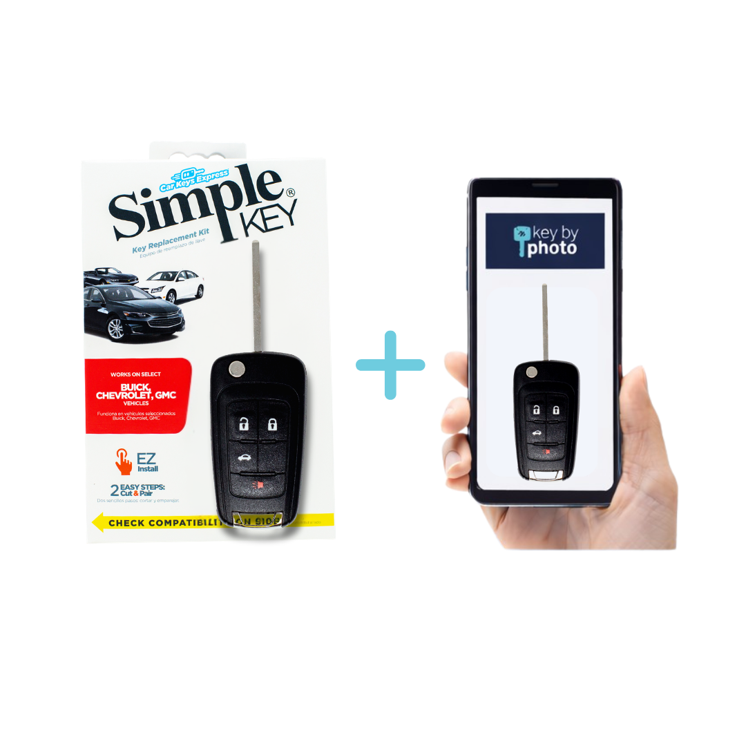 Ultimate Key Bundle DIY Car Key Replacement Kit with SimpleKey™ Programmer & Key By Photo™ Service | Select Buick, Chevrolet & GMC Vehicle with 4 Button Remote Key with Trunk Release Feature, High Security Blade (GMFK4TSK-KBP-UKB)