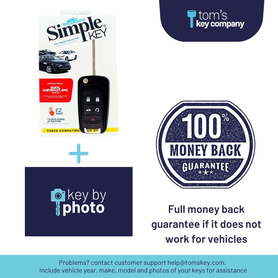 Ultimate Key Bundle DIY Car Key Replacement Kit with SimpleKey™ Programmer & Key By Photo™ Service | Select Buick, Chevrolet & GMC Vehicle with 5 Button Remote Key with Trunk Release Feature, High Security Blade (GMFK5TRSSK-KBP-UKB)