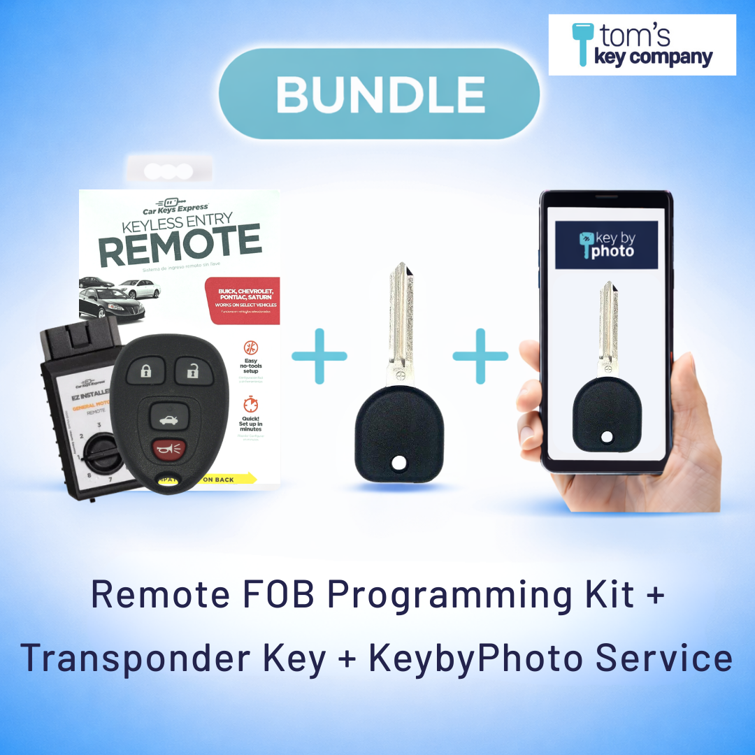 Ultimate Key Bundle DIY Car Key Replacement Kit with Keyless Entry Remote™ Programmer, Transponder Key, & Key By Photo™ Service | Chevrolet, Pontiac, & Saturn (GMRM-4TZ1RE-B111-KBP-UKB)