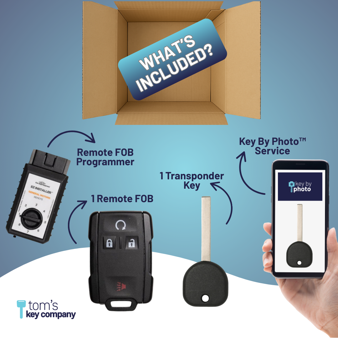 Ultimate Key Bundle DIY Car Key Replacement Kit with Keyless Entry Remote™ Programmer, Transponder Key, & Key By Photo™ Service | Chevrolet & GMC (GMRM-4TZ2RE-B119-KBP-UKB)