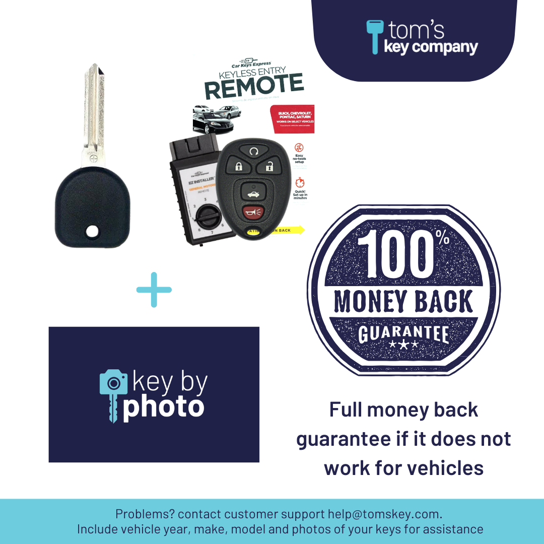 Ultimate Key Bundle DIY Car Key Replacement Kit with Keyless Entry Remote™ Programmer, Transponder Key, & Key By Photo™ Service | Chevrolet, Pontiac, & Saturn (GMRM-5TRZ0RE-B111-KBP-UKB)