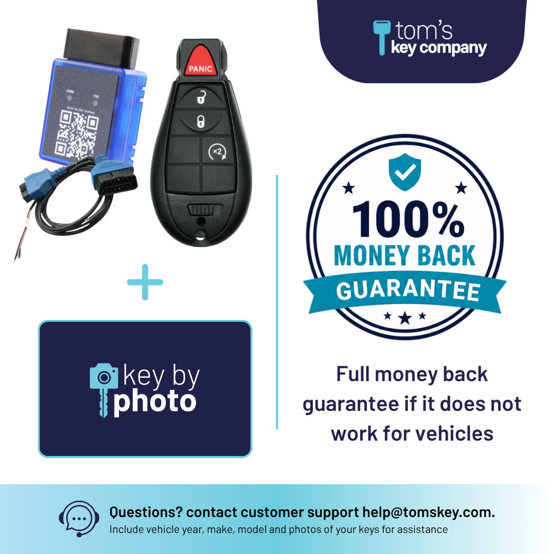 Ultimate DIY Car Key Replacement Kit for Dodge Ram, RAM 1500, 2500, 3500, Trucks (2018), & RAM Classic (2019-2024) – 4 Button OEM FOBIK w/ PairMyKey, Bypass Cable & Key by Photo (GQ453T-4B-FOB-KBP-UKB)