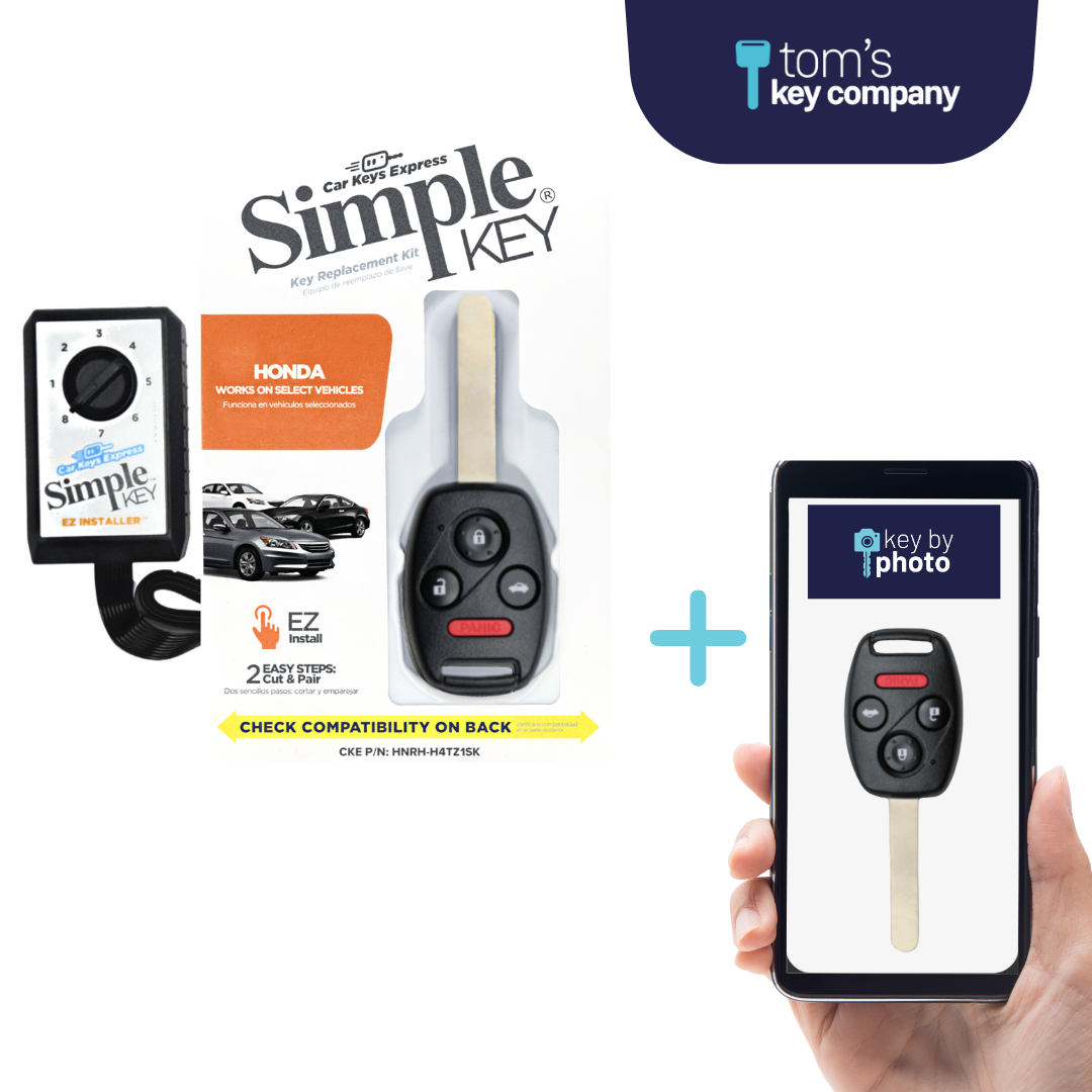 Ultimate Key Bundle DIY Car Key Replacement Kit with SimpleKey™ Programmer & Key By Photo™ Service | Select Honda Vehicle with 4 Button Remote Key with Trunk Release Feature, High Security Blade (HNRH-H4TZ1SK-KBP-UKB)