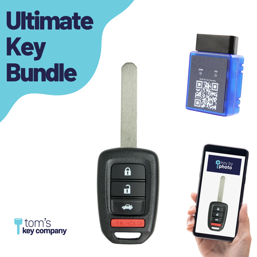 Ultimate Remote Key Bundle with Programming Tool, Aftermarket 4-Button Remote Key and Key By Photo for Select Honda Vehicles (HONKEY-MLBHLIK6-1T-A-4B-UKB)