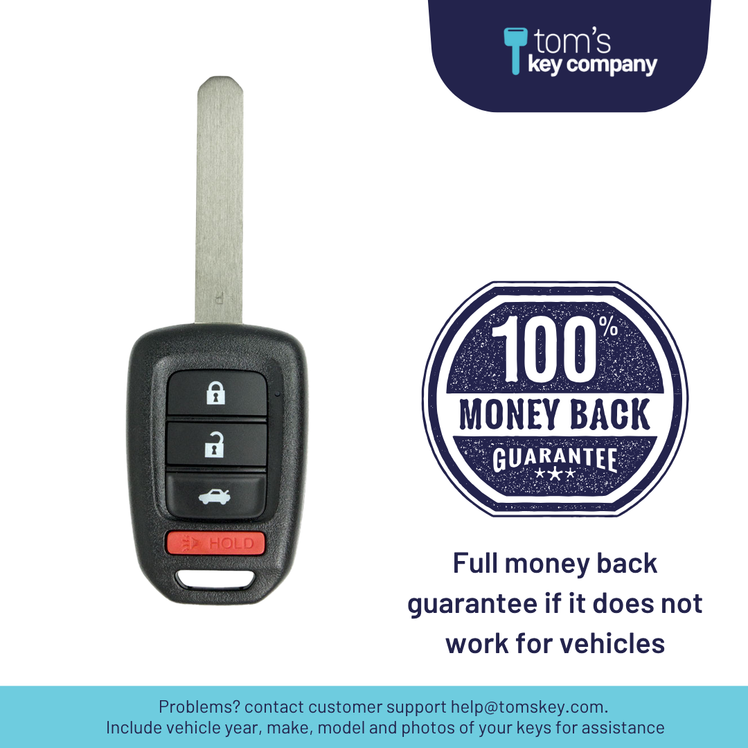 Brand New Aftermarket 4-Button Remote Key with Lock, Unlock, Trunk, Panic for Select Honda Vehicles (HONKEY-MLBHLIK6-1T-A-4B)